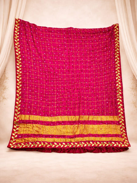Women's Chunari Silk Ghatchola Dupatta with Gota Patti Lace Border