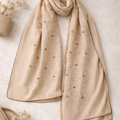Elegant Thread Embroidered Scarf with Fine Floral Motifs and Soft Finish