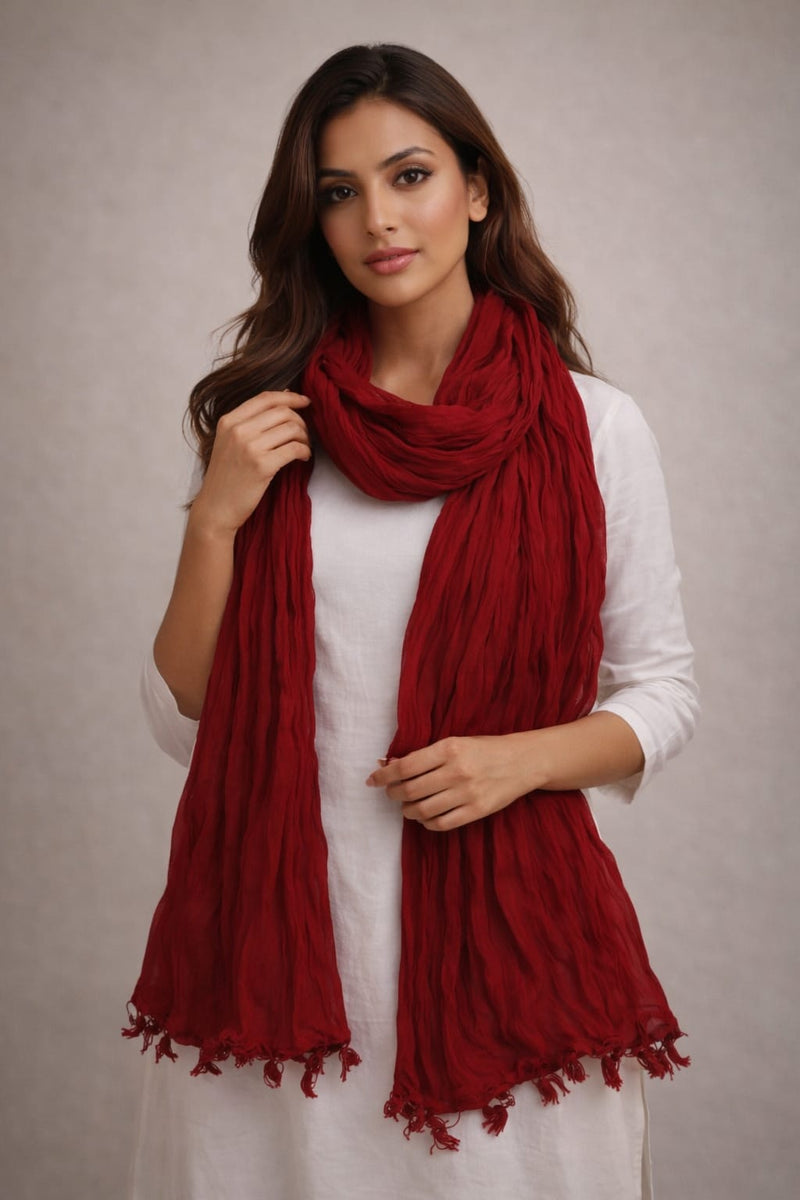 Chinon Shining Dupatta | Soft Silk Feel Plain Dupatta with Tassels | Party & Festive Wear Dupatta