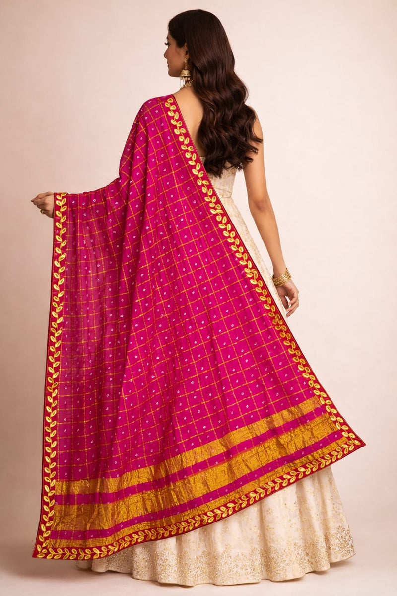 Women's Chunari Silk Ghatchola Dupatta with Gota Patti Lace Border