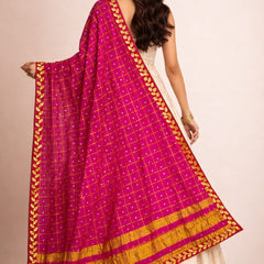 Women's Chunari Silk Ghatchola Dupatta with Gota Patti Lace Border