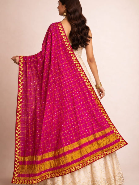 Women's Chunari Silk Ghatchola Dupatta with Gota Patti Lace Border