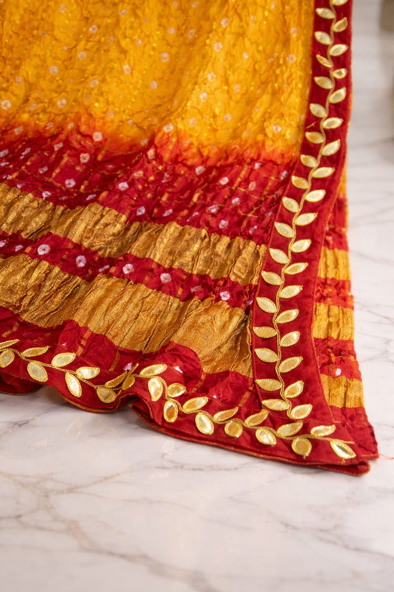 Women's Chunari Silk Ghatchola Dupatta with Gota Patti Lace Border