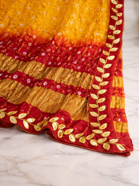Women's Chunari Silk Ghatchola Dupatta with Gota Patti Lace Border