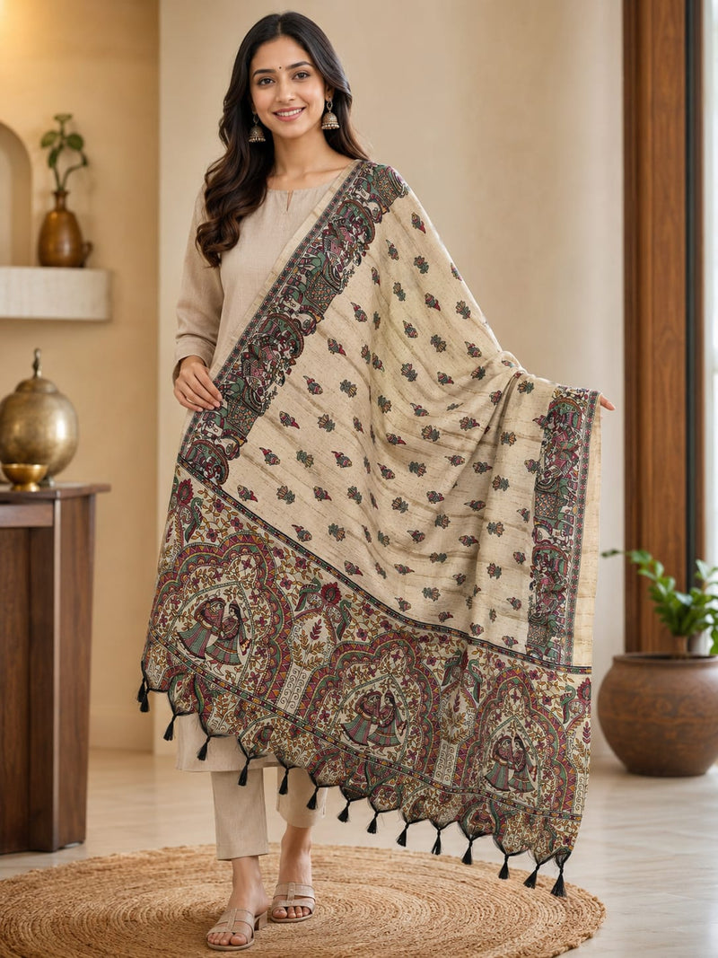 Kalamkari Printed Art Silk Dupatta for Women