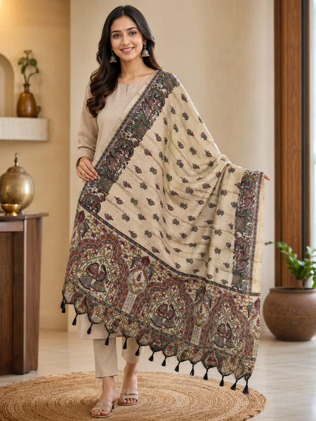 Kalamkari Printed Art Silk Dupatta for Women