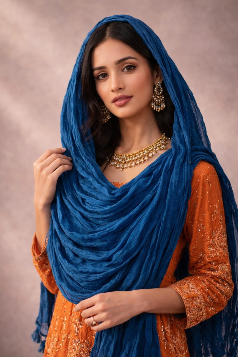 Chinon Shining Dupatta | Soft Silk Feel Plain Dupatta with Tassels | Party & Festive Wear Dupatta