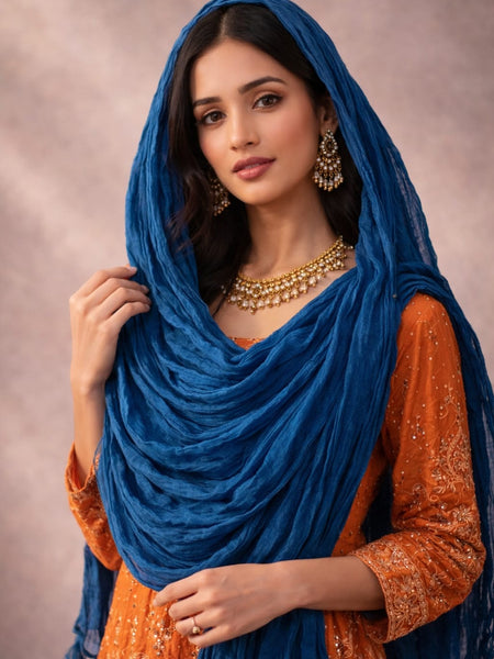 Chinon Shining Dupatta | Soft Silk Feel Plain Dupatta with Tassels | Party & Festive Wear Dupatta
