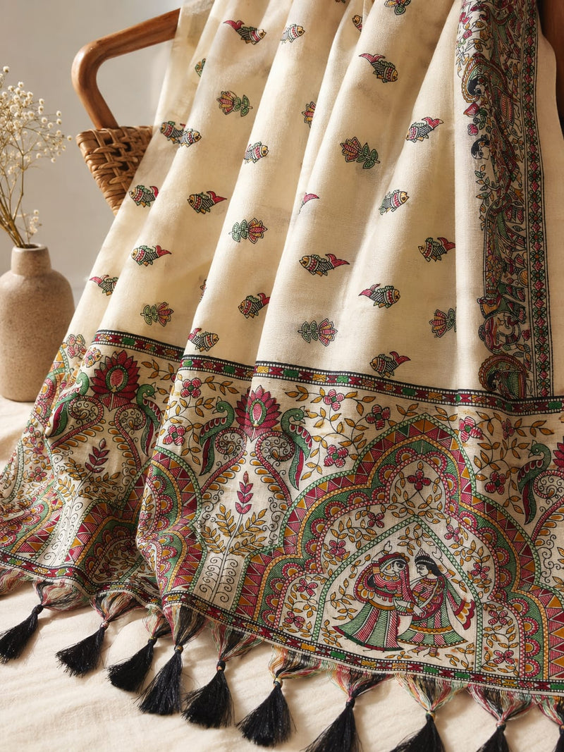 Kalamkari Printed Art Silk Dupatta for Women