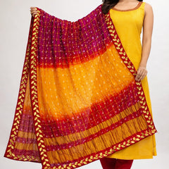 Women's Chunari Silk Ghatchola Dupatta with Gota Patti Lace Border