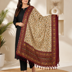 Women’s Art Silk Kalamkari Printed Dupatta with Traditional Paisley Border & Tassels