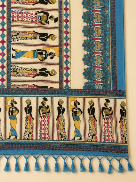 Women's Art Silk Printed Dupatta | Tribal Warli Print Tassel Dupatta |