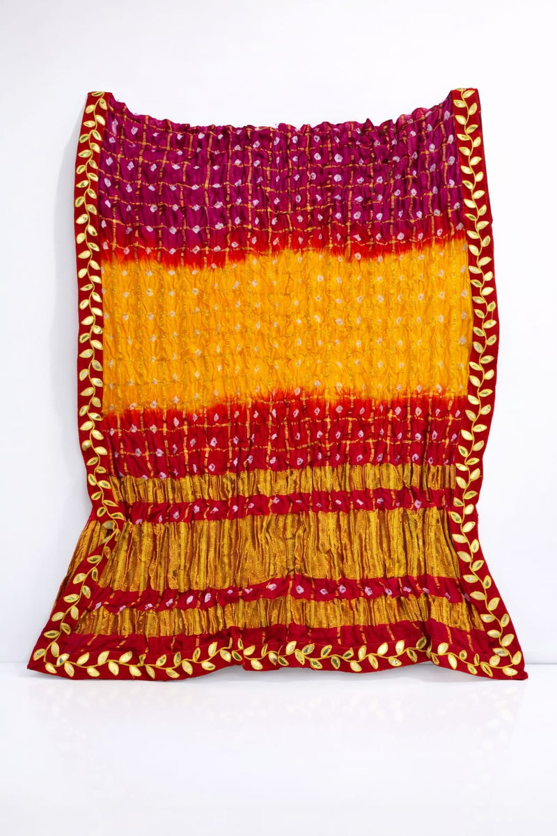Women's Chunari Silk Ghatchola Dupatta with Gota Patti Lace Border