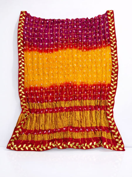 Women's Chunari Silk Ghatchola Dupatta with Gota Patti Lace Border