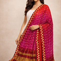 Women's Chunari Silk Ghatchola Dupatta with Gota Patti Lace Border