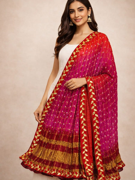 Women's Chunari Silk Ghatchola Dupatta with Gota Patti Lace Border