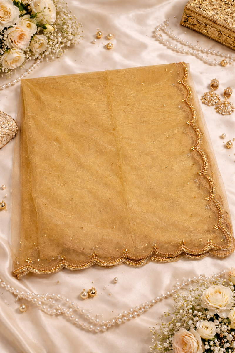 Premium Gold Net Cutwork Dupatta for Women