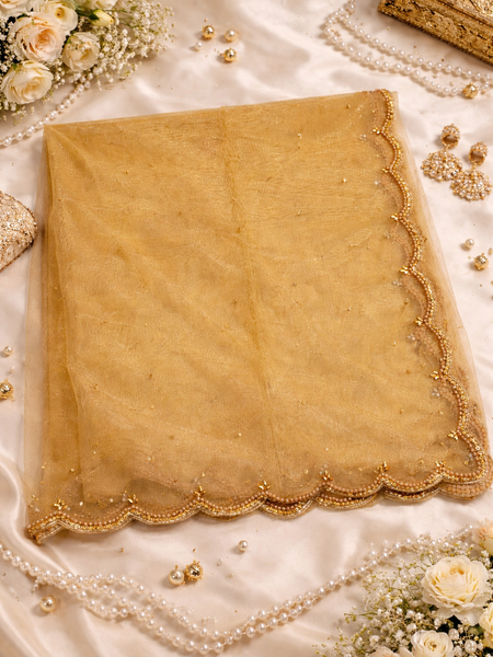 Premium Gold Net Cutwork Dupatta for Women