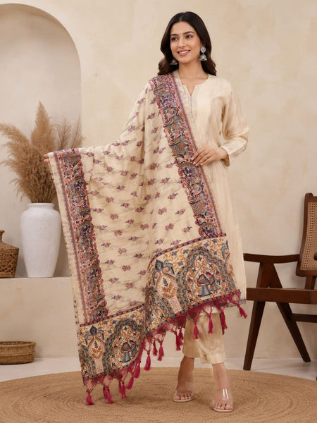 Kalamkari Printed Art Silk Dupatta for Women.