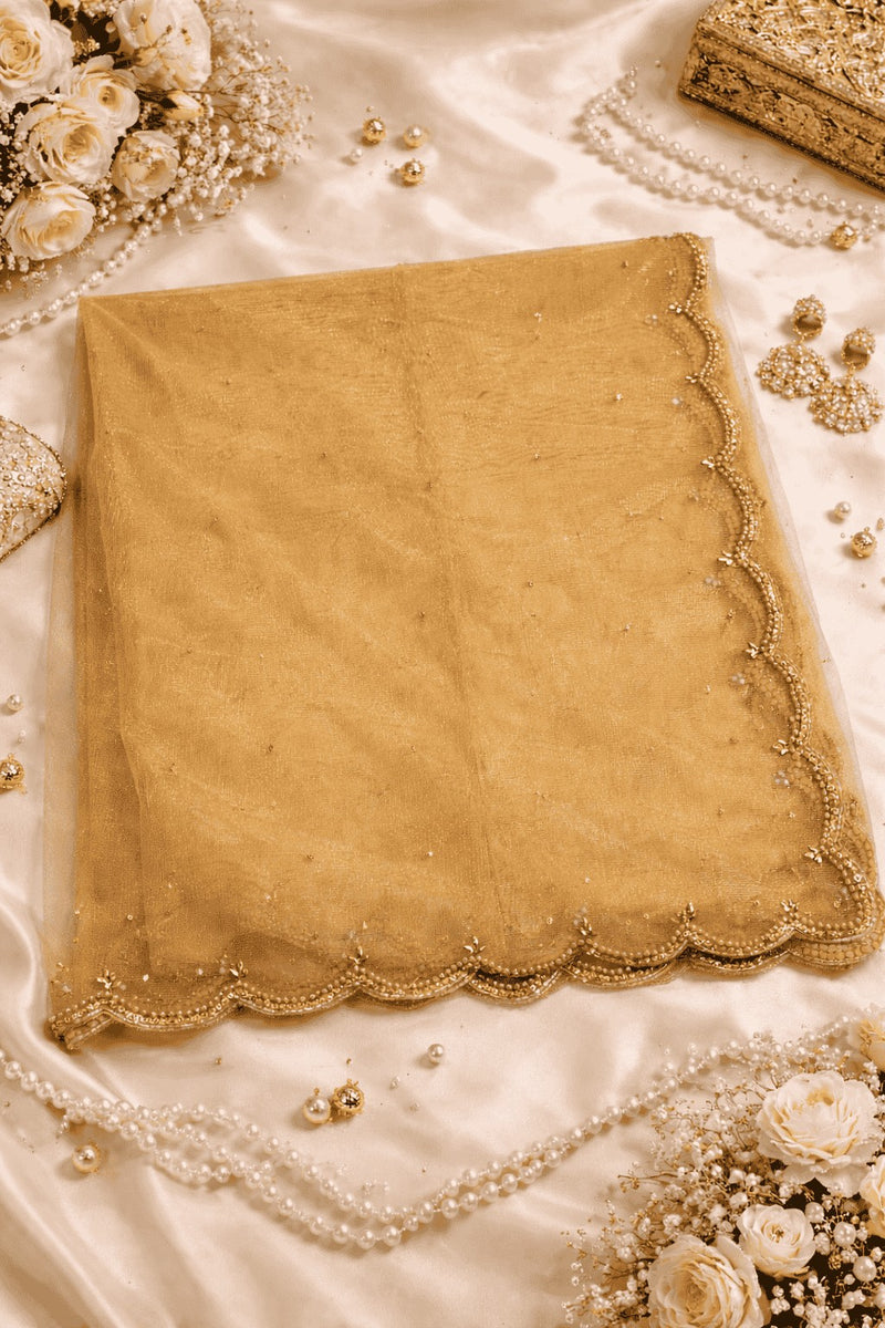 Premium Gold Net Cutwork Dupatta for Women
