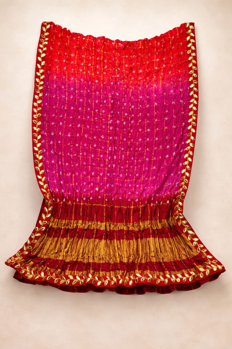 Women's Chunari Silk Ghatchola Dupatta with Gota Patti Lace Border