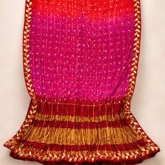 Women's Chunari Silk Ghatchola Dupatta with Gota Patti Lace Border
