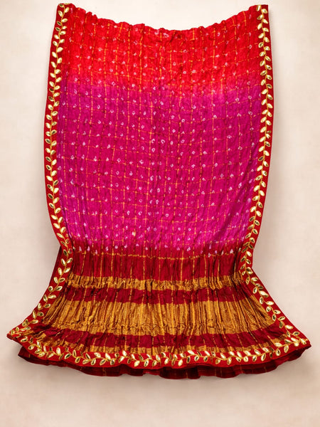 Women's Chunari Silk Ghatchola Dupatta with Gota Patti Lace Border