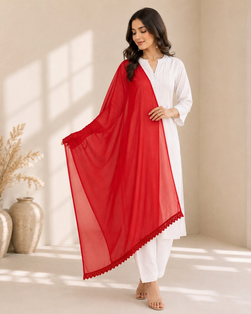 Women's Red Chiffon Dupatta