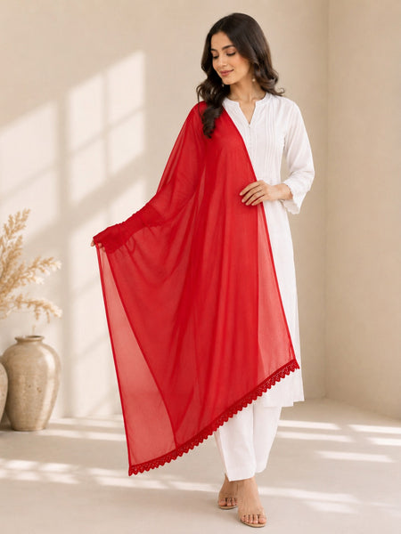 Women's Red Chiffon Dupatta