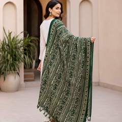 Bottle Green Art Silk Printed Dupatta with Ethnic Elephant Motif Design