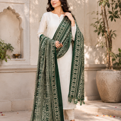 Bottle Green Art Silk Printed Dupatta with Ethnic Elephant Motif Design