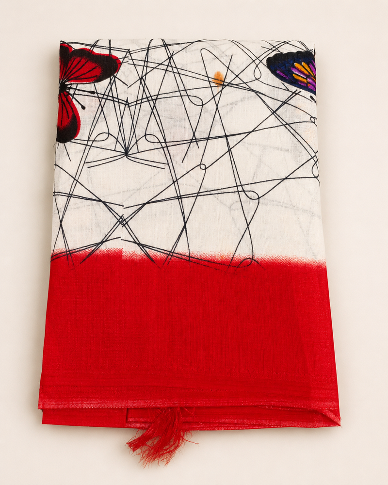 Art Silk Butterfly Printed Dupatta with Contrast Border & Tassels for Women