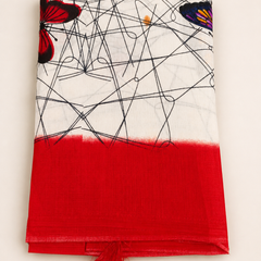 Art Silk Butterfly Printed Dupatta with Contrast Border & Tassels for Women