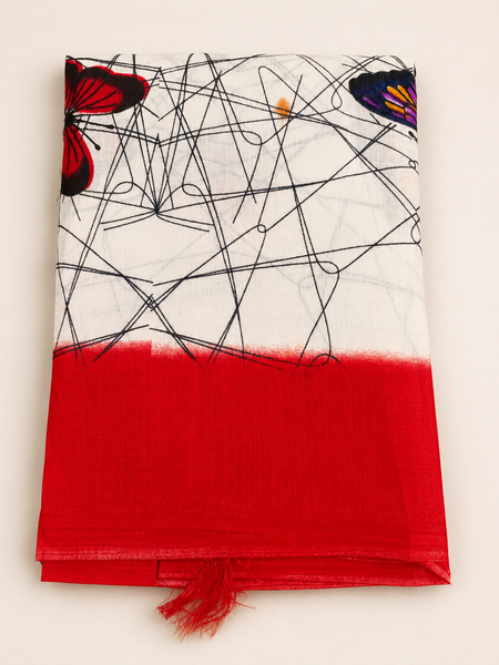 Art Silk Butterfly Printed Dupatta with Contrast Border & Tassels for Women