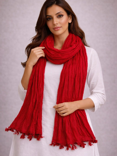 Chinon Shining Dupatta | Soft Silk Feel Plain Dupatta with Tassels | Party & Festive Wear Dupatta
