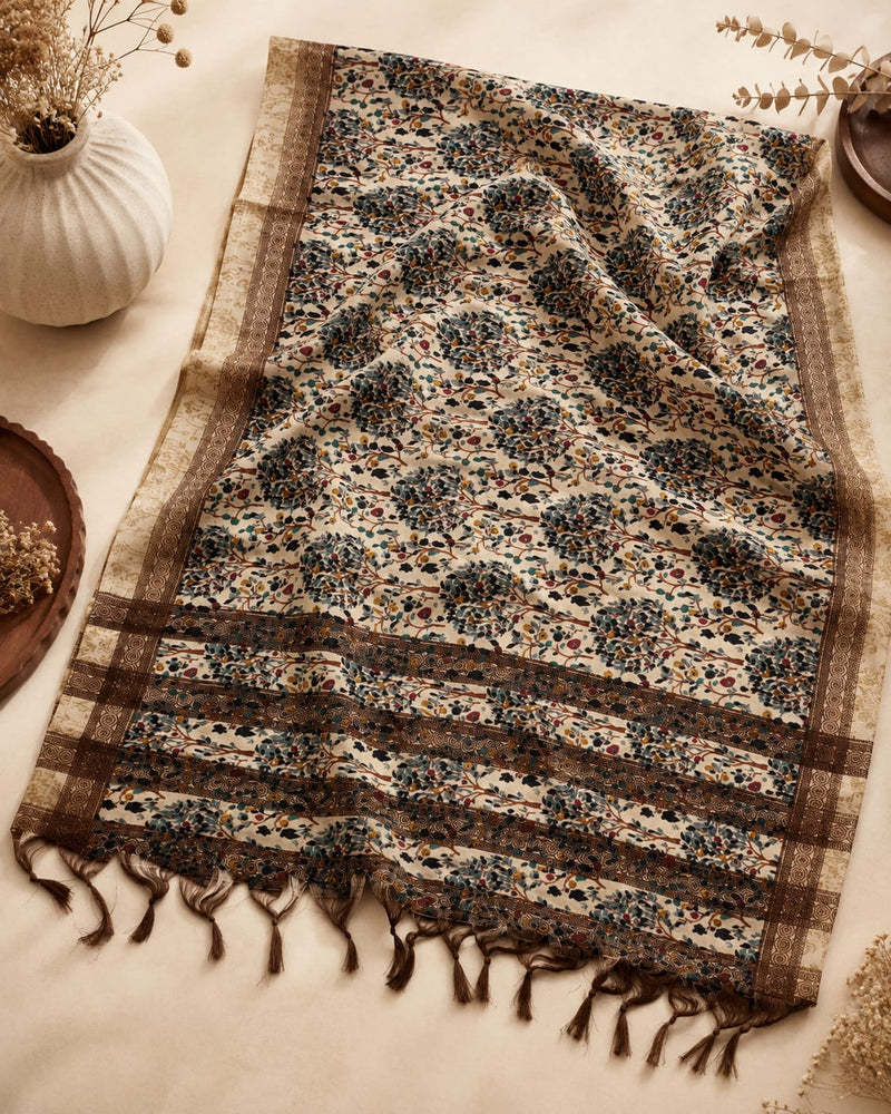 Kalamkari Printed Art Silk Dupatta for Women