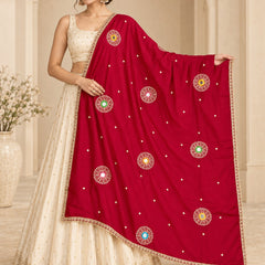 Rani Pink Chinon Dupatta with Mirror & Sequin Work