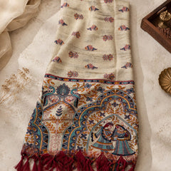 Kalamkari Printed Art Silk Dupatta for Women.