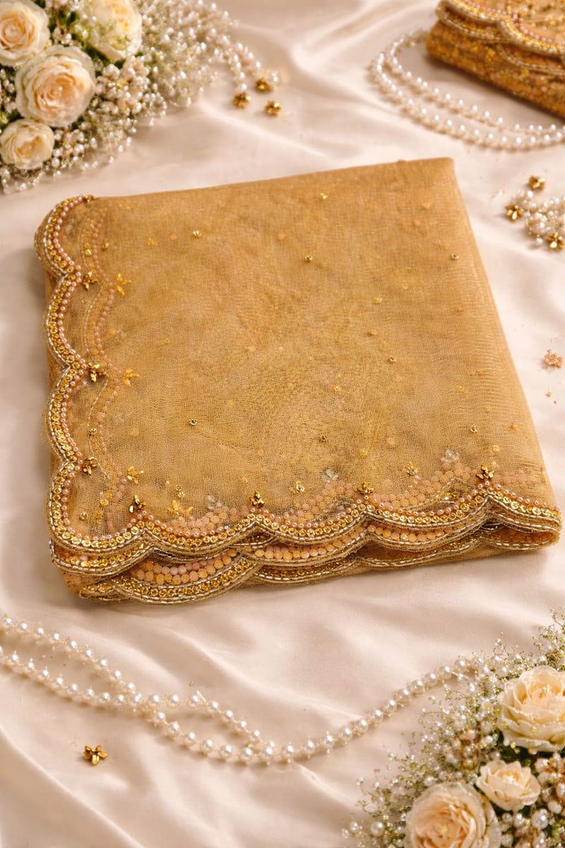 Premium Gold Net Cutwork Dupatta for Women
