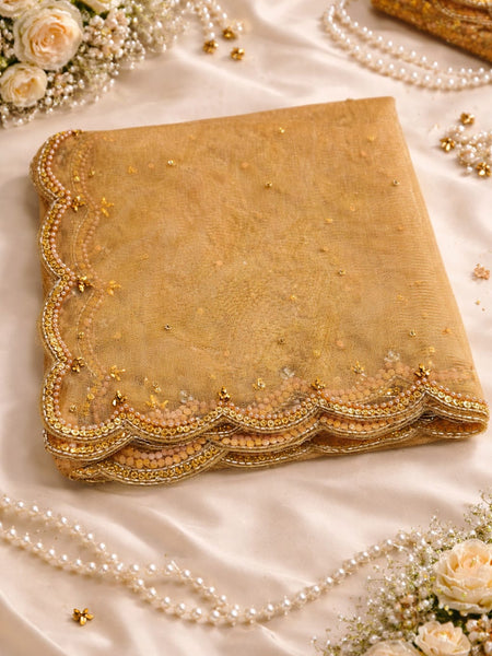 Premium Gold Net Cutwork Dupatta for Women