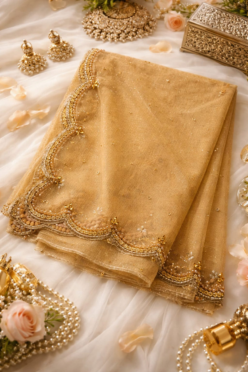 Premium Gold Net Cutwork Dupatta for Women