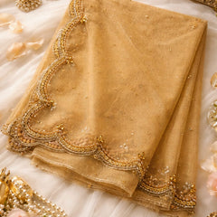 Premium Gold Net Cutwork Dupatta for Women
