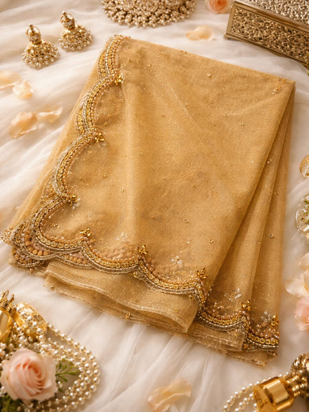 Premium Gold Net Cutwork Dupatta for Women
