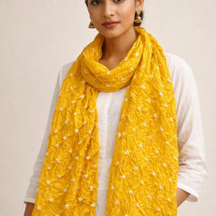 Mustard Yellow Bandhani Style Cotton Dupatta for Women