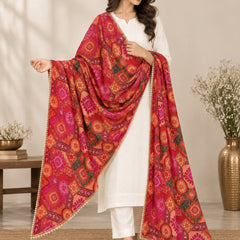 Chanderi Silk Rajwadi Printed Dupatta with Sequin Work & Decorative Border