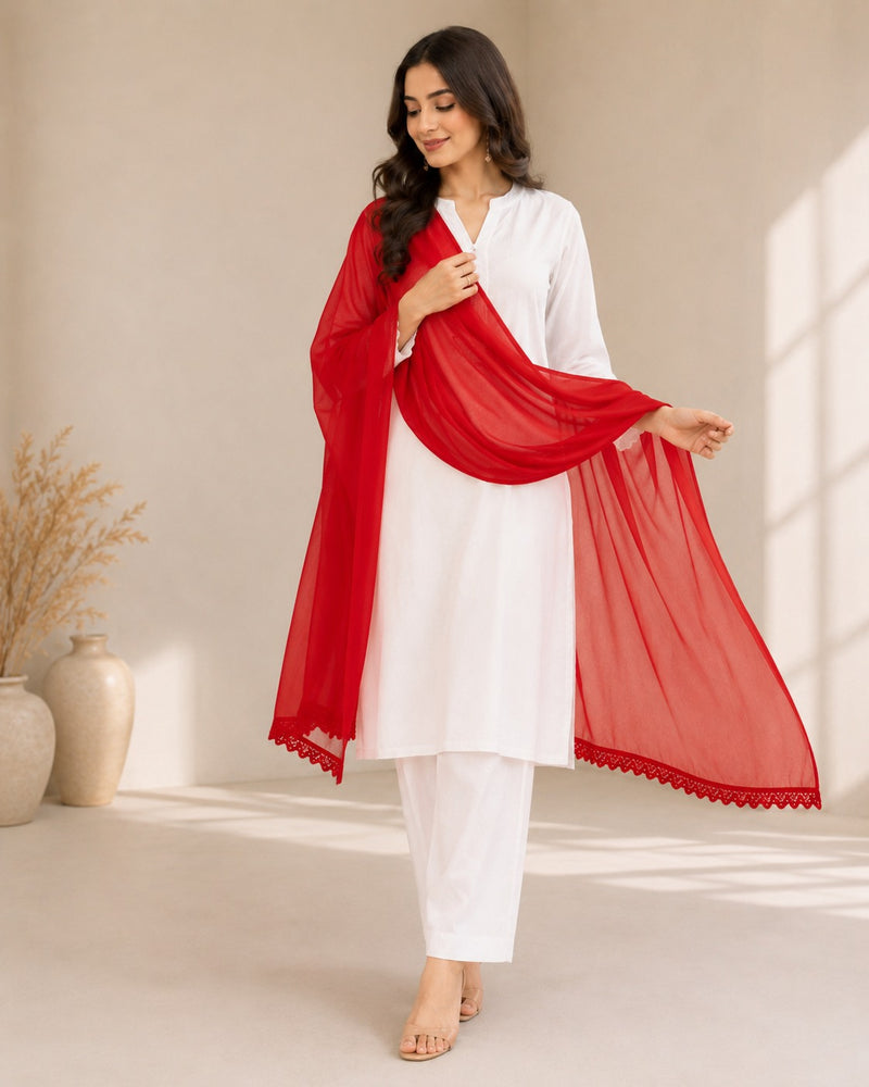 Women's Red Chiffon Dupatta