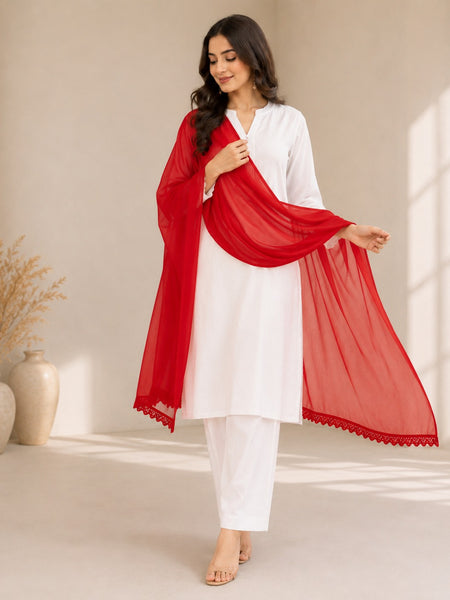 Women's Red Chiffon Dupatta