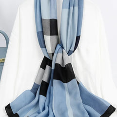 Women’s Blue Check Printed Scarf – Soft Lightweight Fashion Stole