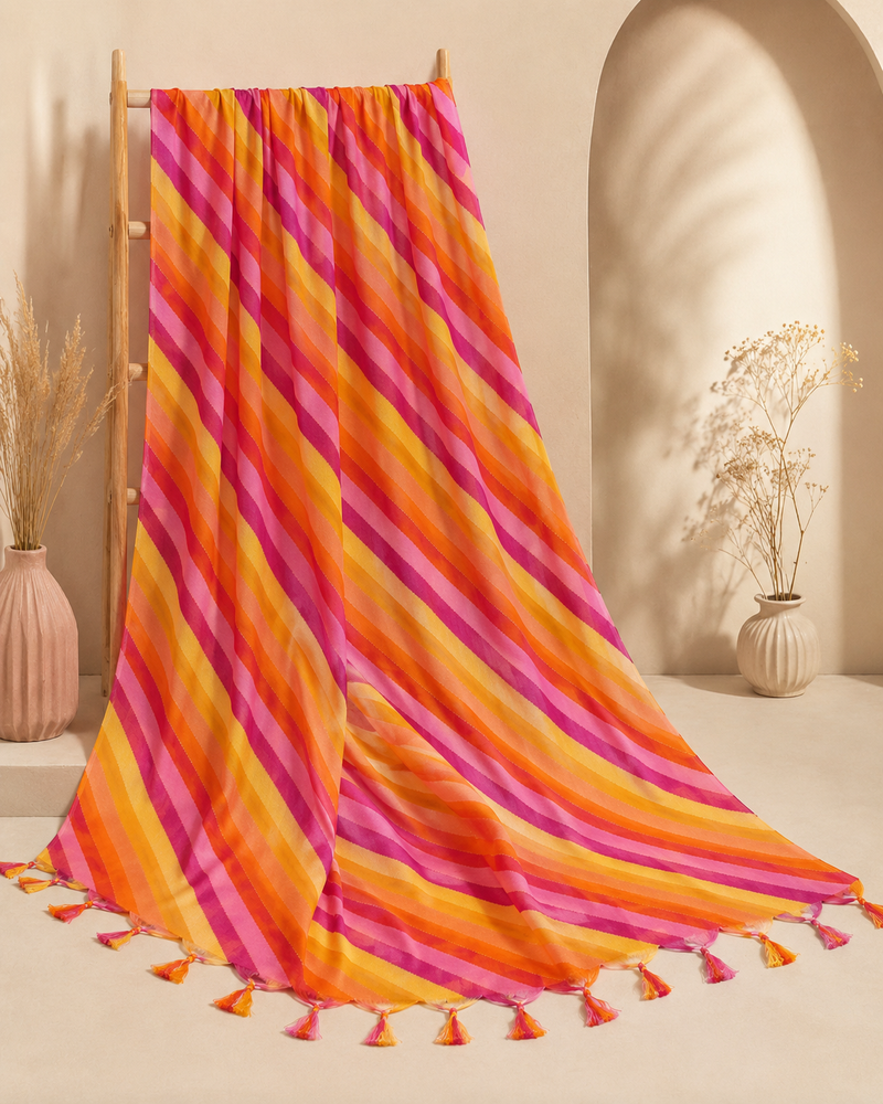 Women’s Art Silk Multicolor Leheriya Printed Dupatta with Tassels