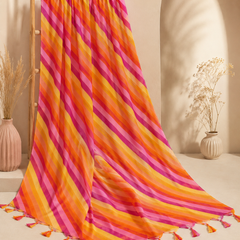 Women’s Art Silk Multicolor Leheriya Printed Dupatta with Tassels
